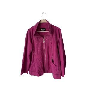 Christine Alexander XL magenta Bling Cotton Track Jacket Dance Yoga Casual Wear